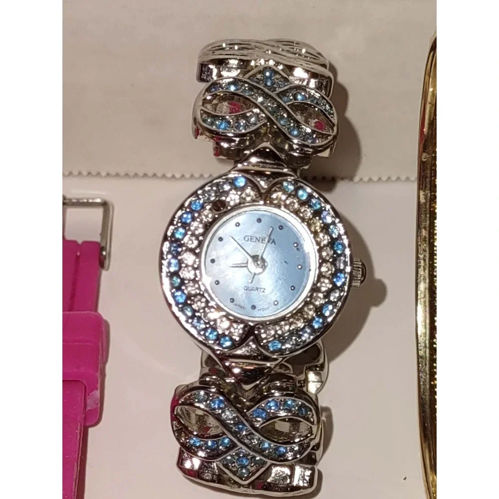 Lot of 7 New Womens Watches Geneva Vivani Bosmiya Rhinestone Glitter Pink Purple